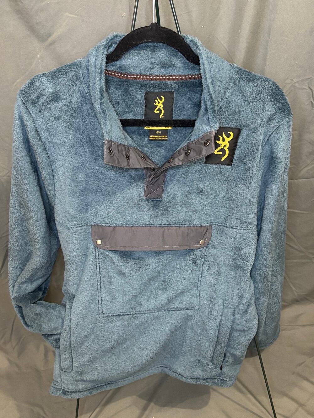 Browning Women’s Blue Fleece Pullover Front Kangaroo Pocket Outdoor Hunting M
